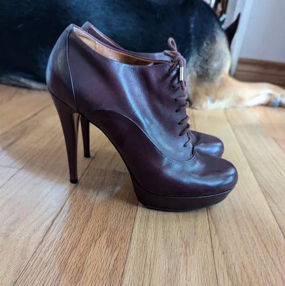 Gucci Womens High Heel Burgundy Leather Lace up Size 39 ( US 9) - Picture 7 of 8